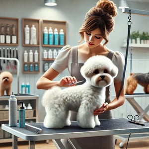 Bichon Yorkie dog in the grooming salon