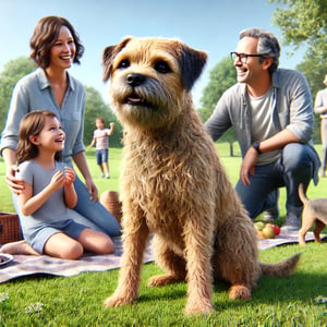 Border Terrier dog with family