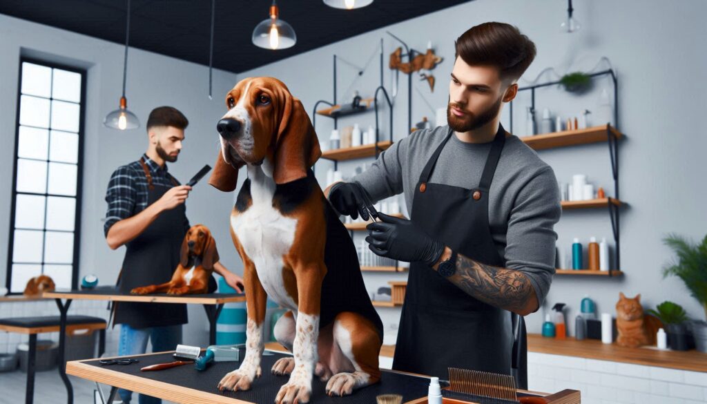 American English Coonhound dog in the grooming salon