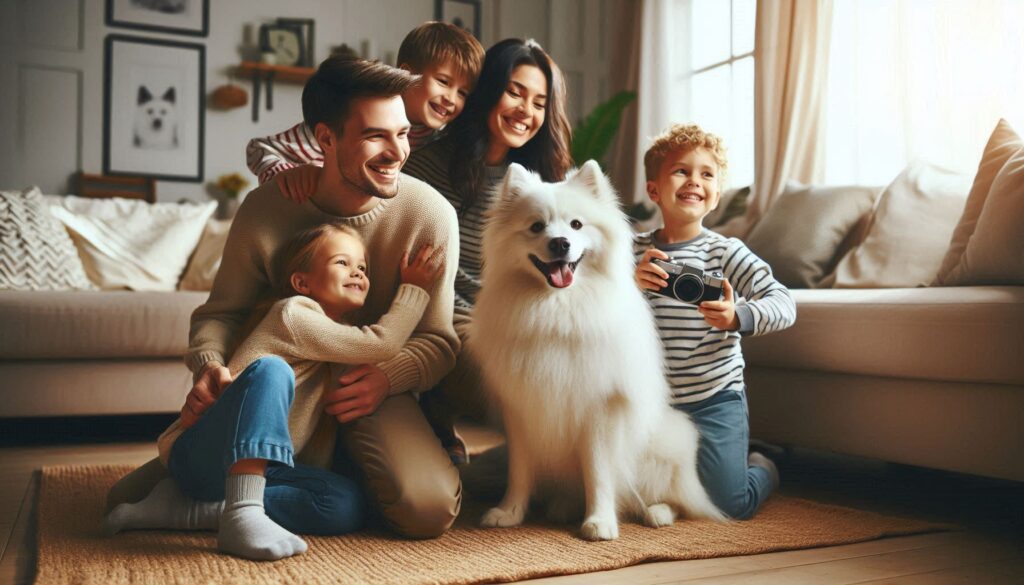 American Eskimo Dog with familiy and children