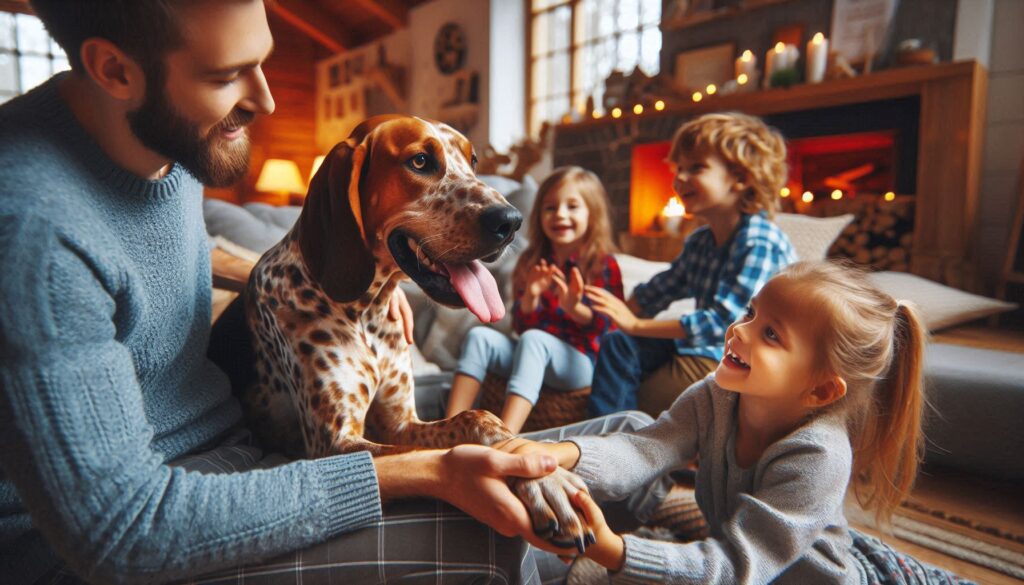 American Leopard Hound Dog with familiy and children