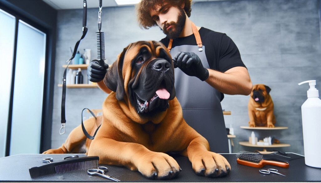 American Mastiff dog in the grooming salon