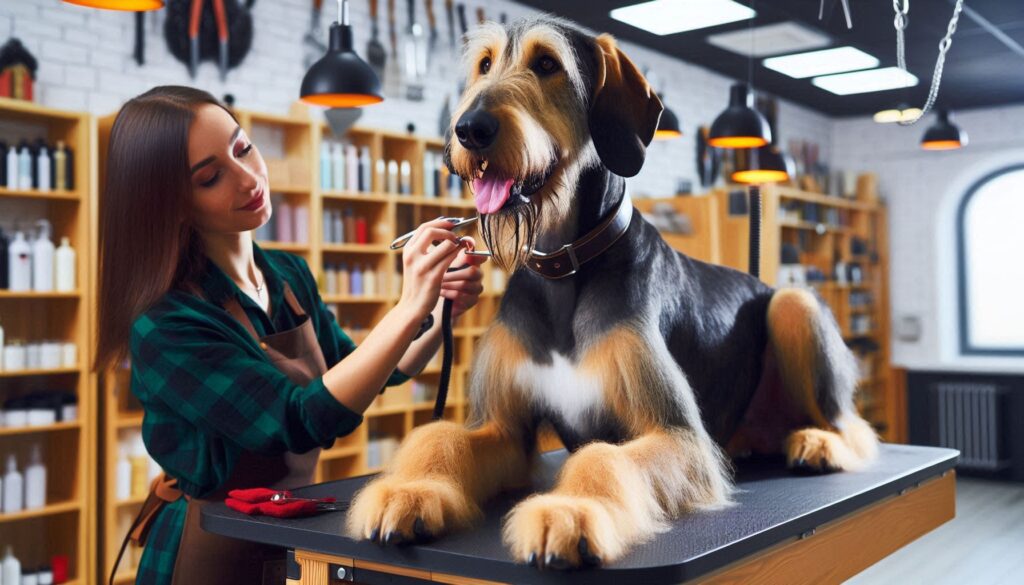 American Staghound dog in the grooming salon