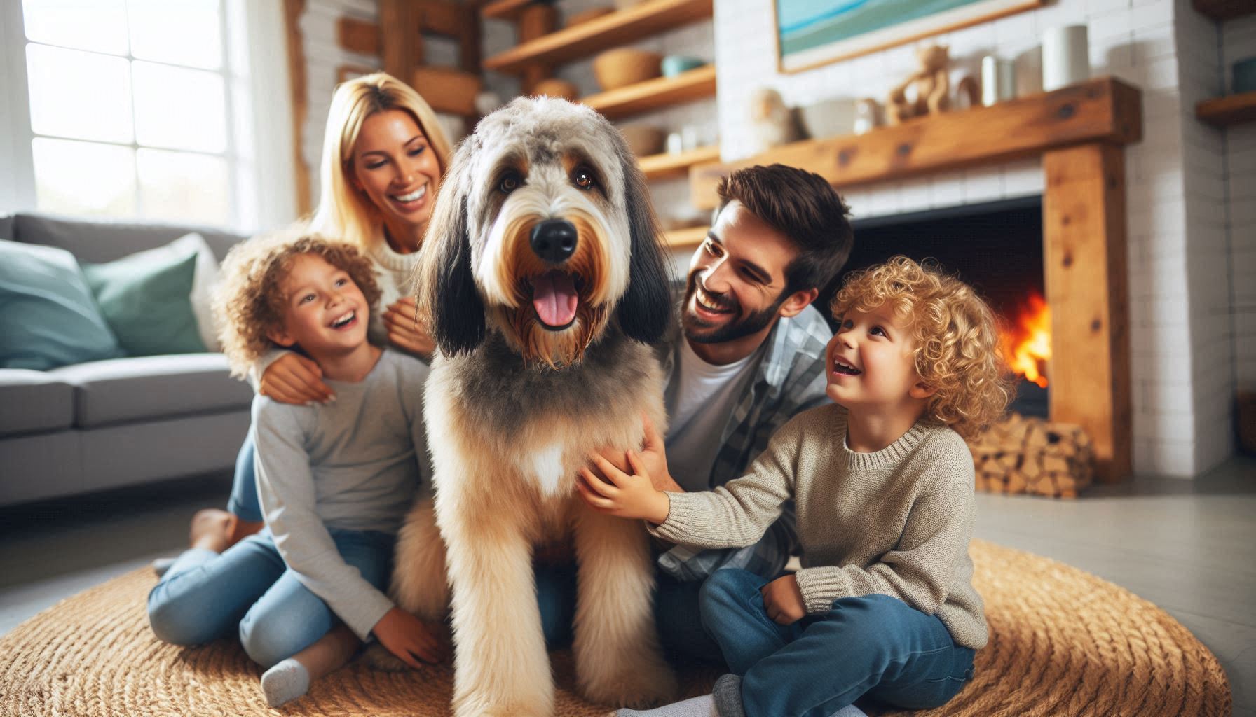 Aussiedoodle dog with familiy and children