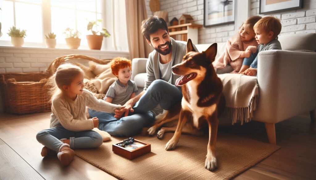 Australian Kelpie Dog with familiy and children