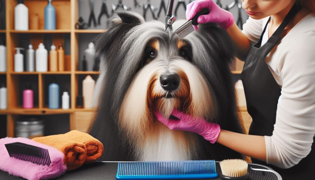 Bearded Collie Dog in the grooming salon