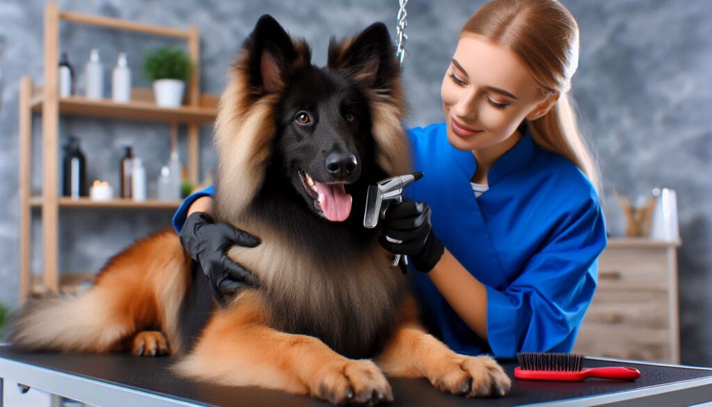 Belgian Tervuren Dog in the grooming salon