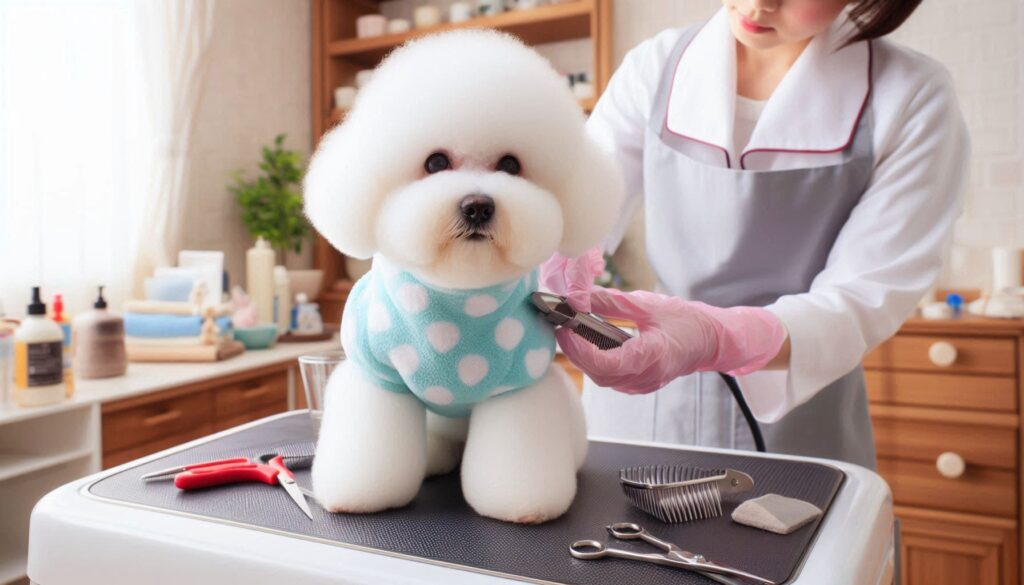 Bichon Frise in the grooming salon