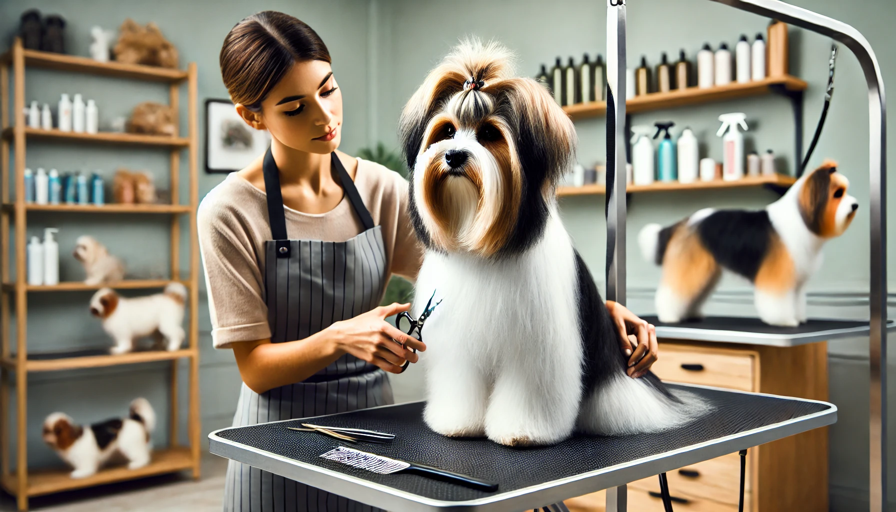 Biewer Terrier dog in the grooming salon