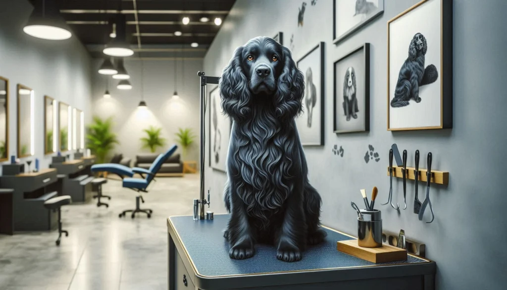 Blue Picardy Spaniel in the grooming salon