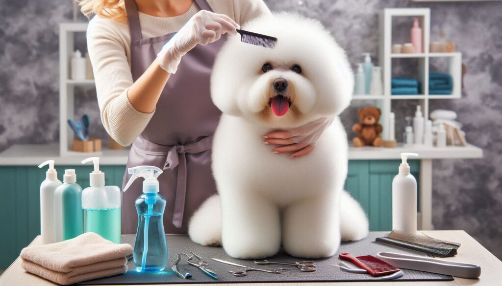 Bolognese Dog in the grooming salon