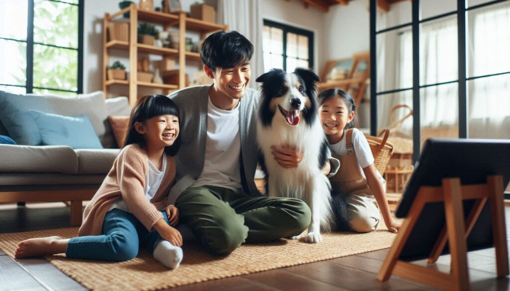 Border Collie dog with children