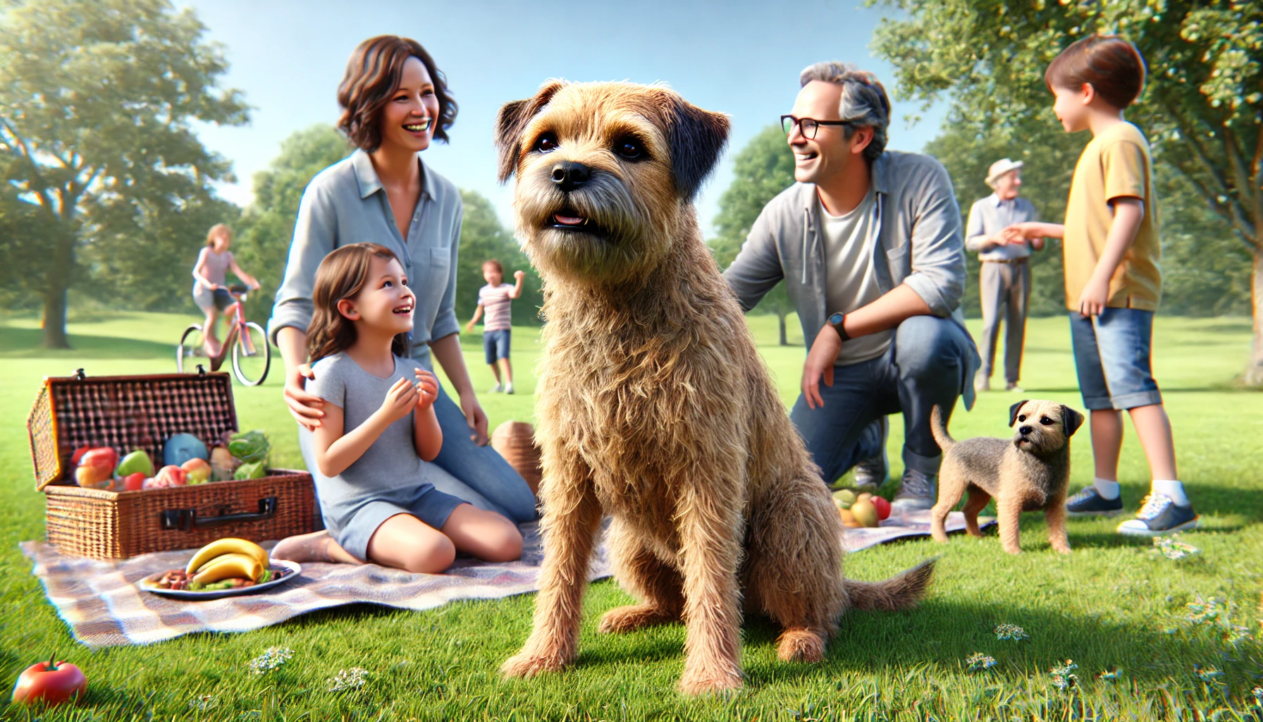 Border Terrier dog with family