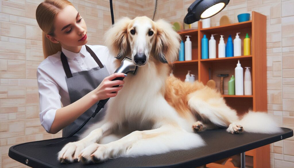 Borzoi Dog in the grooming salon