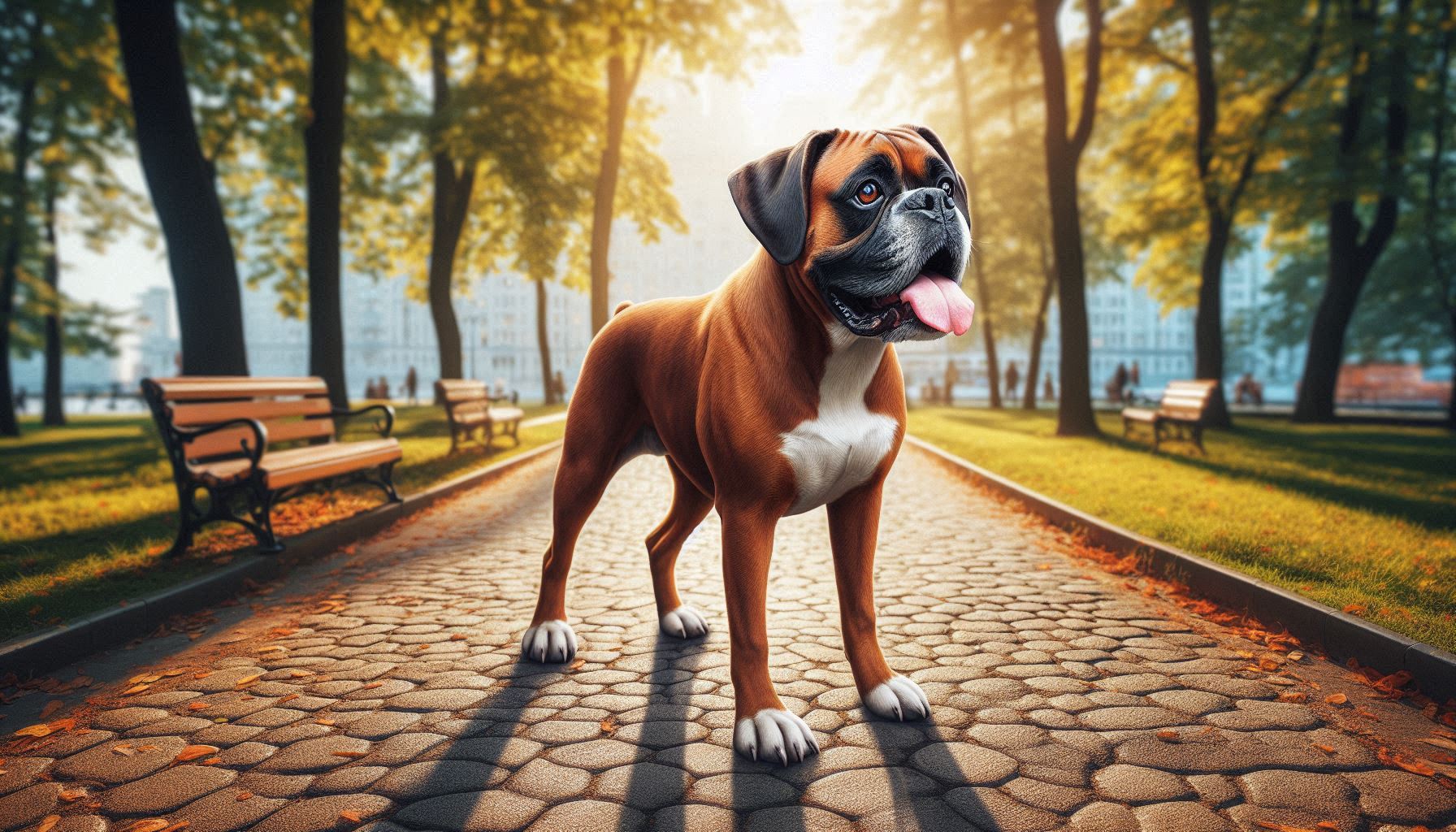 Boxer dog standing in the park