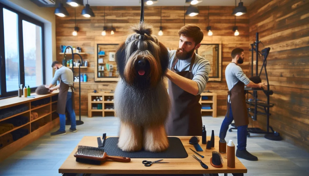 Briard Dog in the grooming salon