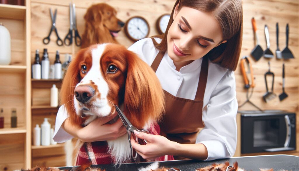 Brittany Dog in the grooming salon