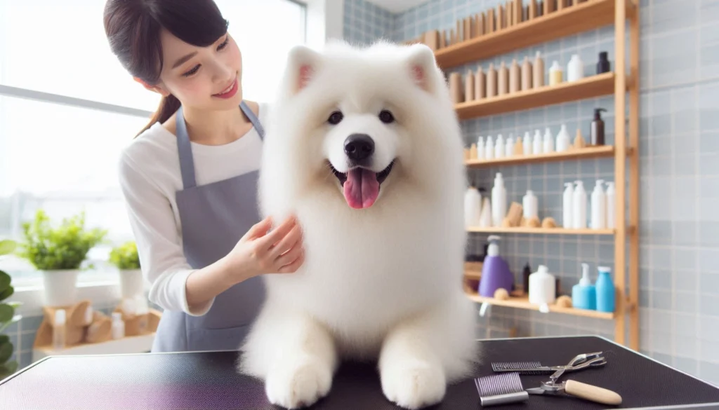 Canadian Eskimo Dog in the grooming salon