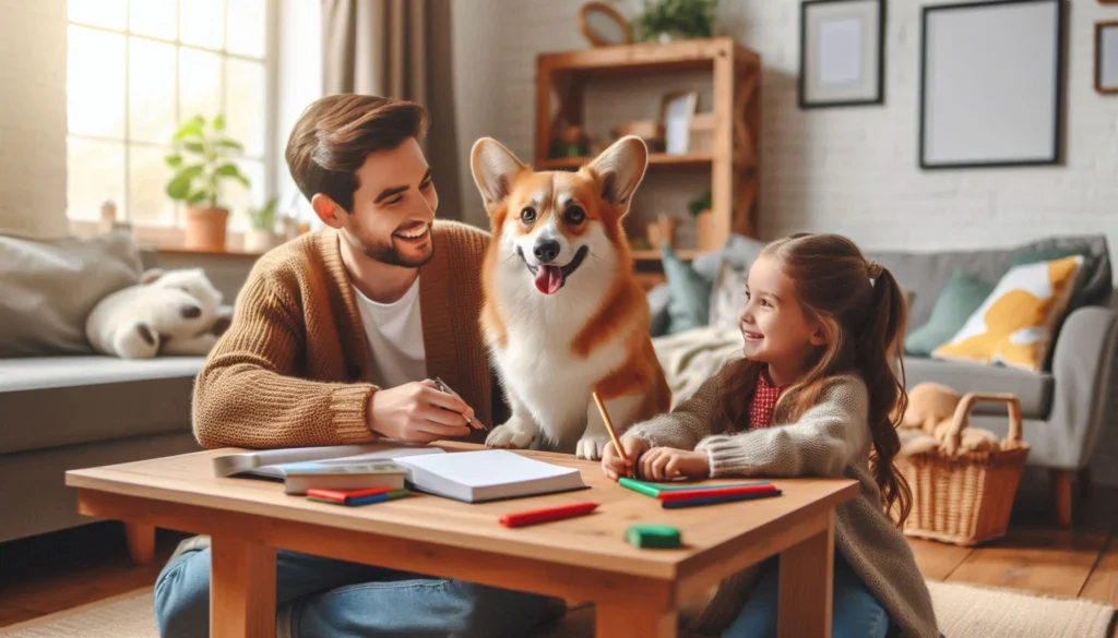 Cardigan Welsh Corgi Dogs with a family