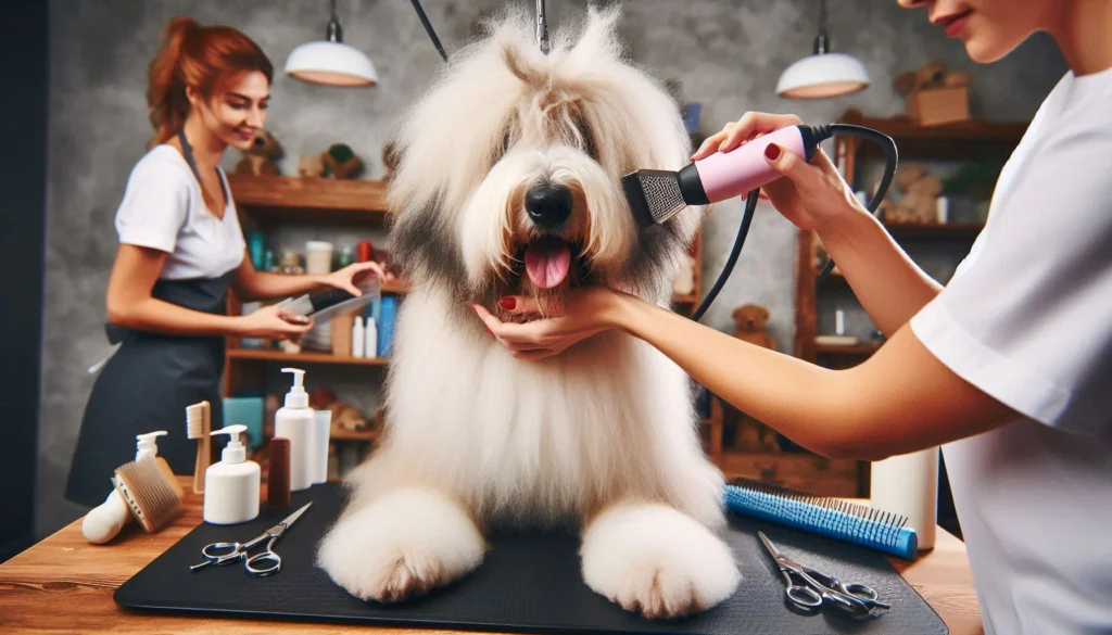 Catalan Sheepdog in the grooming salon