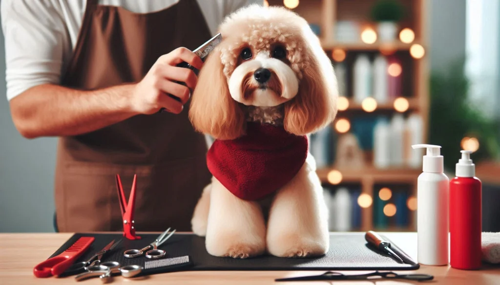 Cavapoo dog in the grooming salon