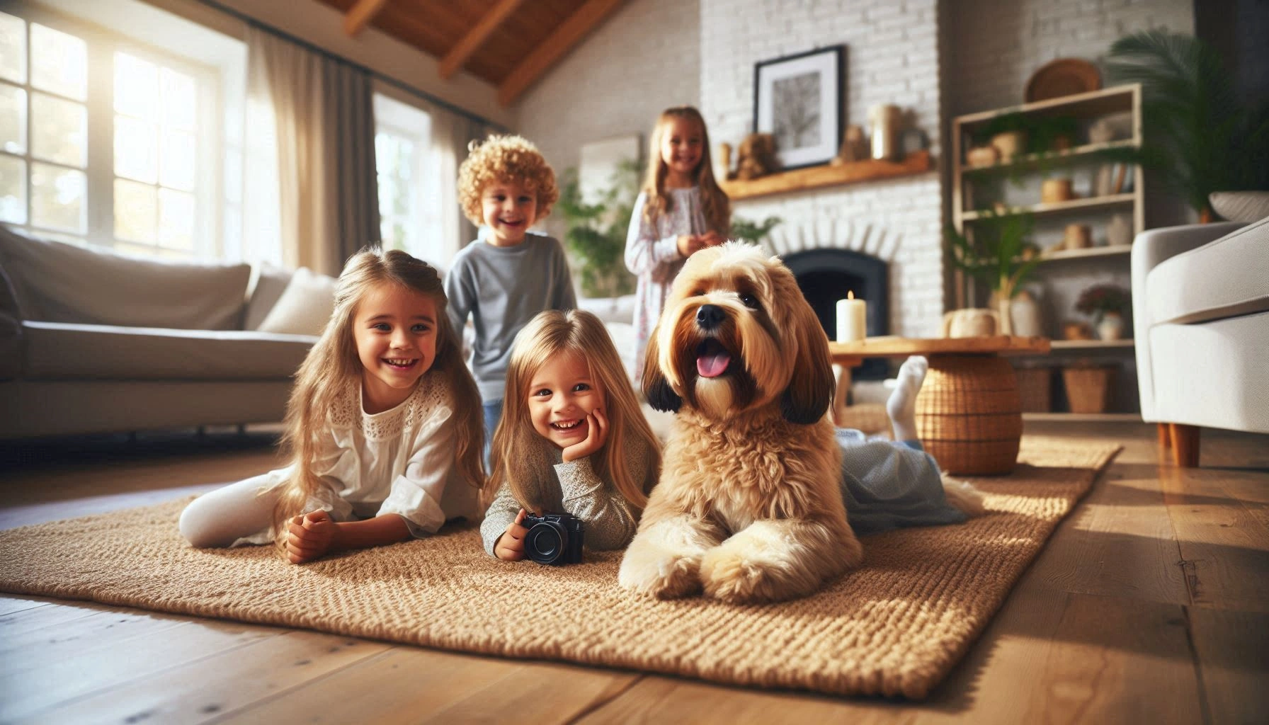 Cavapoo dog with children