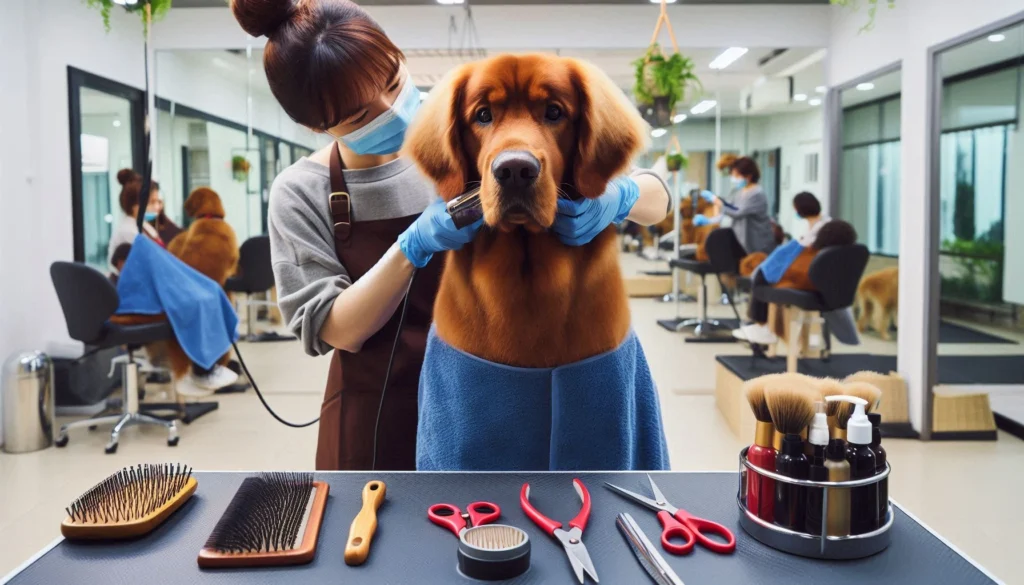 Chesapeake Bay Retriever Dog in the grooming salon