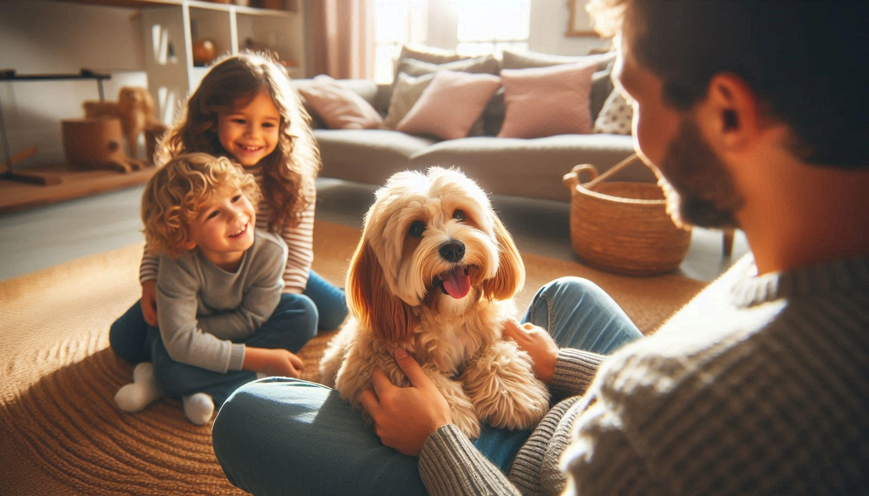 Cockapoo dog with family