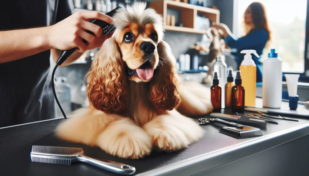 Cocker Spaniel Dog in the grooming salon