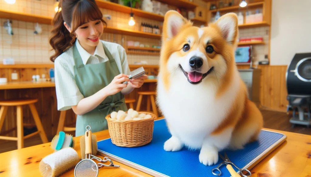 Corgi (Pembroke Welsh) dog in the grooming salon