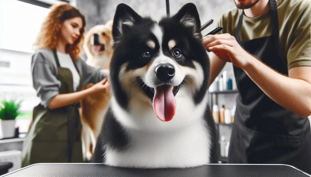 Karelian Bear Dog in the grooming salon