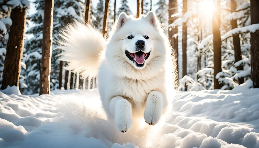 Samoyed dog standing in the snow