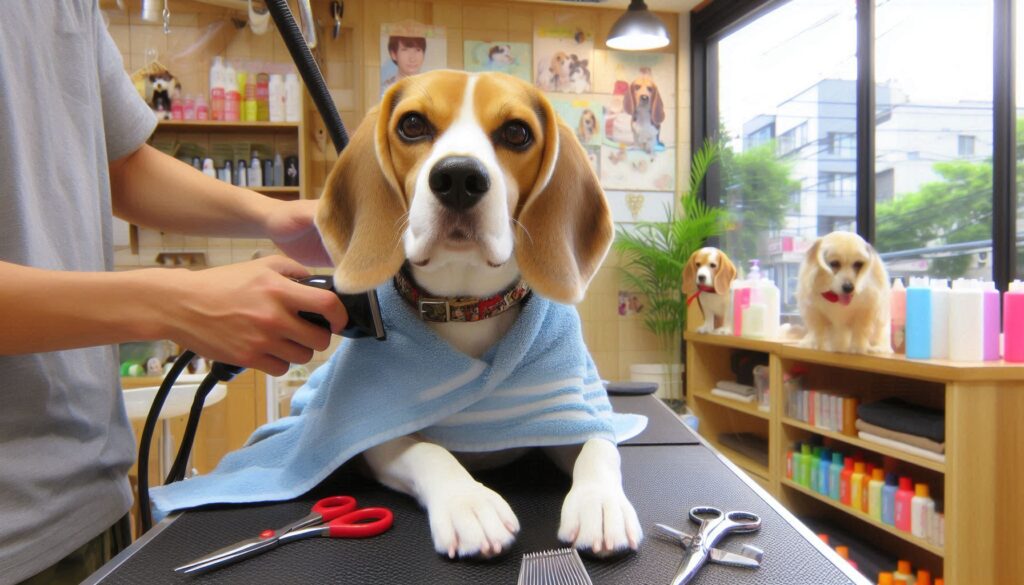 beagle dog in the grooming salon