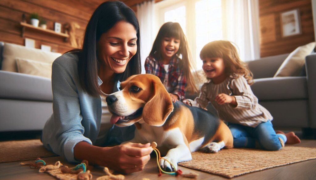 beagle dog with children