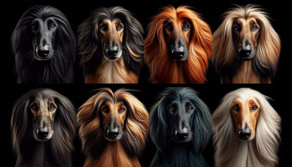 different color of Afghan Hound Dog