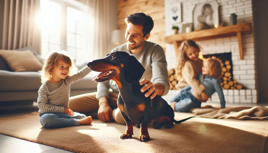 Dachshund dog with family