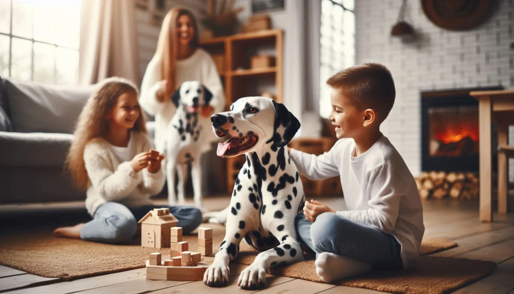 Dalmatian dog with family