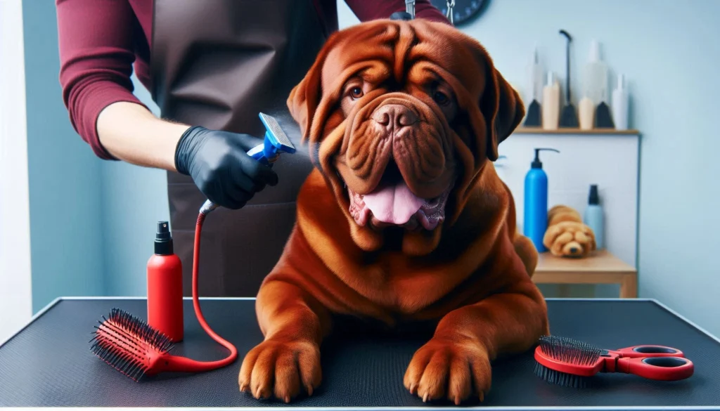 Dogue de Bordeaux dog in the grooming salon