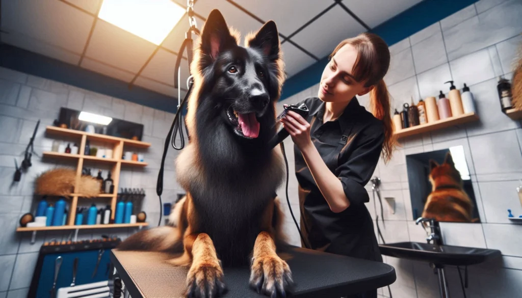 Dutch Shepherd dog in the grooming salon