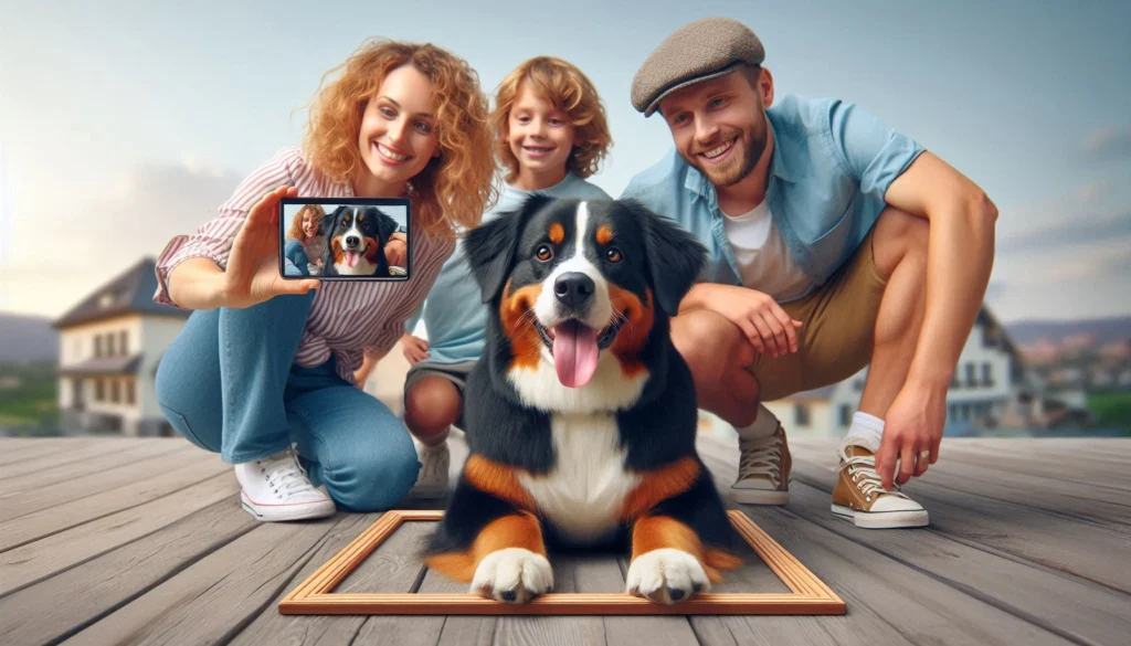 Estrela Mountain Dogs take a photos with a famliy