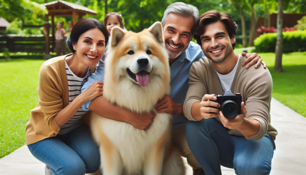 Eurasier Dog take a photos with a famliy