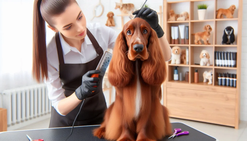 Field Spaniel dog in the grooming salon