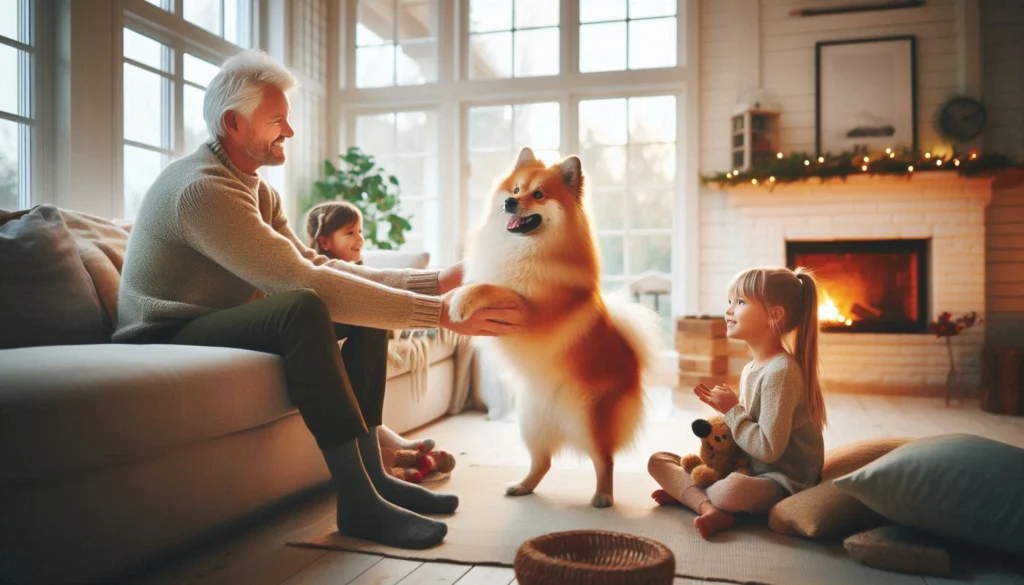 Finnish Spitz dog with a family