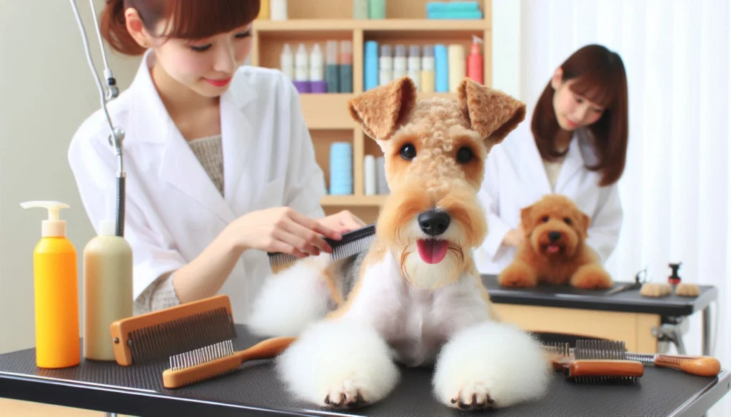 Fox Terrier dog in the grooming salon