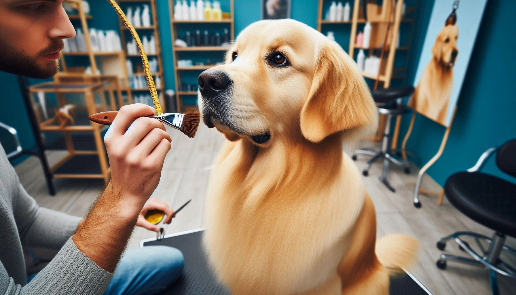 Golden Retriever dog in the grooming salon