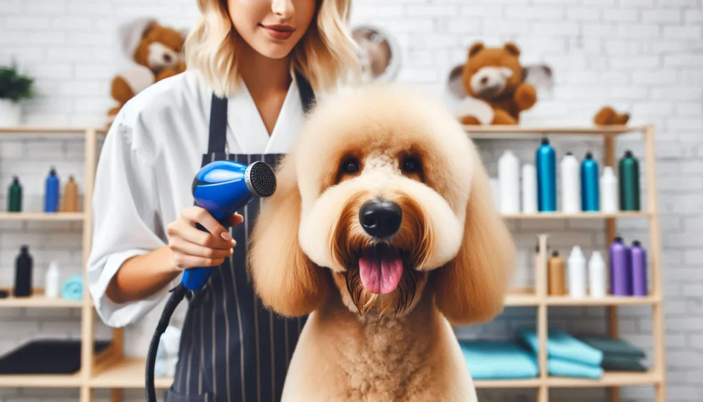 Goldendoodle Dog in the grooming salon