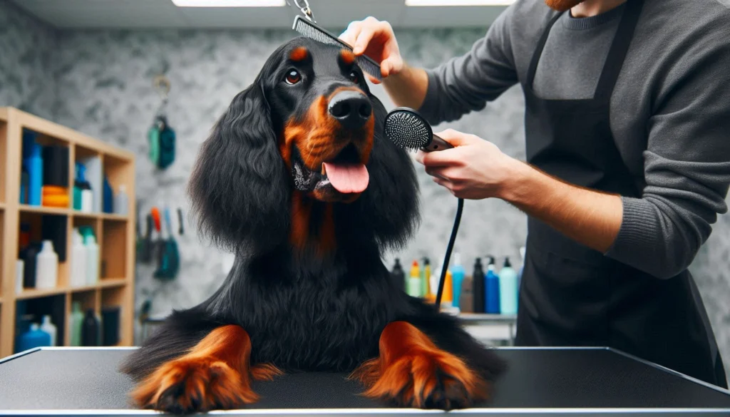 Gordon Setter Dog in the grooming salon