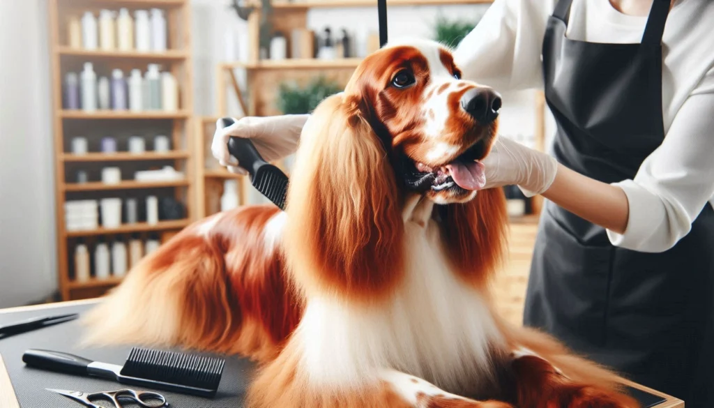 Irish Red & White Setter Dog grooming salon